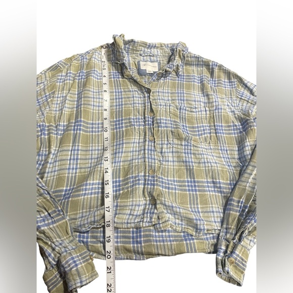 American Eagle Green & Blue Button Up Cropped Shirt Size Medium Girls EUC - Picture 4 of 10